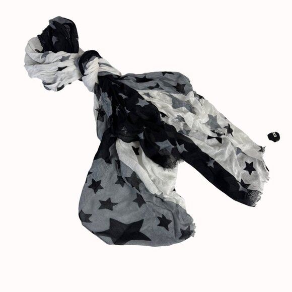 Starry Black White Gradient Scarf By Express Lightweight Colorblock Frayed Hem - Picture 2 of 15